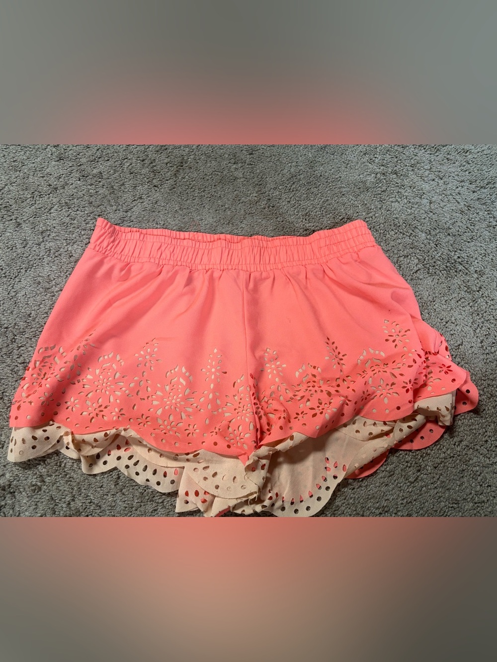 Blu Pepper Coral Pink Laser-Cut Scallop Hem Athletic Shorts